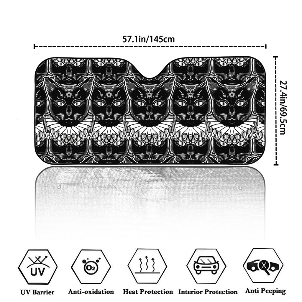 Black And White Gothic Wiccan Cat Print Car Windshield Sun Shade