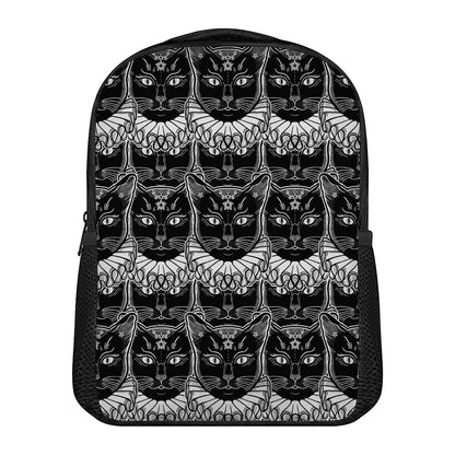Black And White Gothic Wiccan Cat Print Casual Backpack