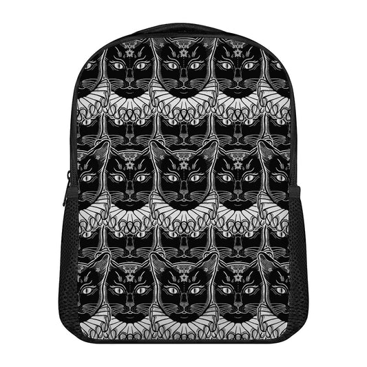 Black And White Gothic Wiccan Cat Print Casual Backpack