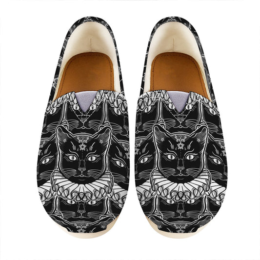 Black And White Gothic Wiccan Cat Print Casual Shoes