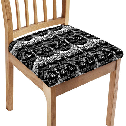 Black And White Gothic Wiccan Cat Print Chair Cushion Cover