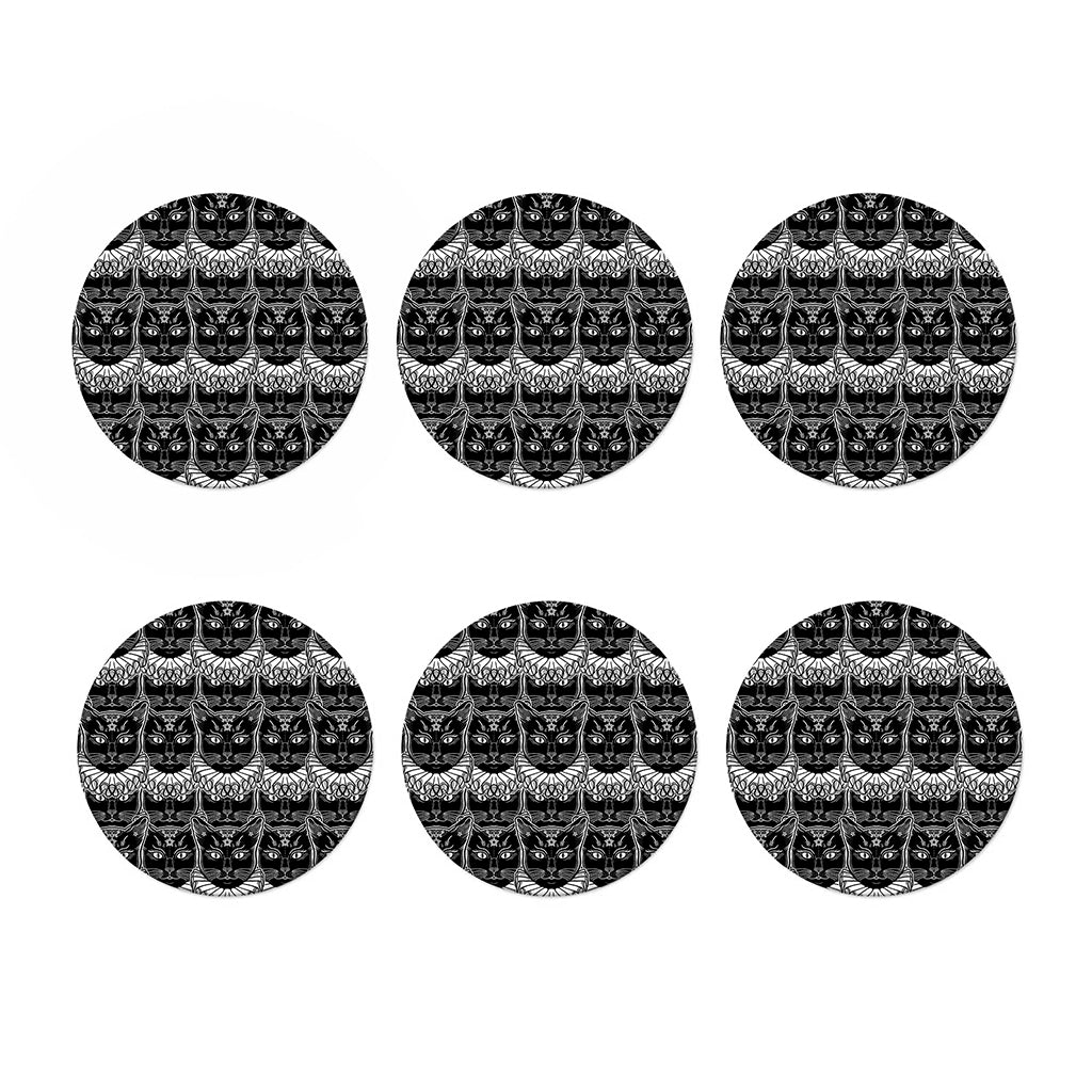 Black And White Gothic Wiccan Cat Print Coaster Set