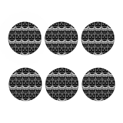 Black And White Gothic Wiccan Cat Print Coaster Set