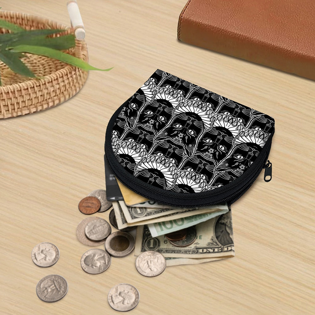 Black And White Gothic Wiccan Cat Print Coin Purse