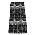 Black And White Gothic Wiccan Cat Print Cotton Front Slit Maxi Skirt