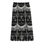 Black And White Gothic Wiccan Cat Print Cotton Front Slit Maxi Skirt