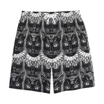 Black And White Gothic Wiccan Cat Print Cotton Shorts