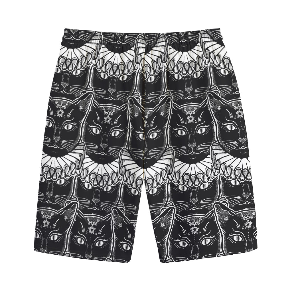 Black And White Gothic Wiccan Cat Print Cotton Shorts