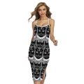 Black And White Gothic Wiccan Cat Print Cross Back Cami Dress