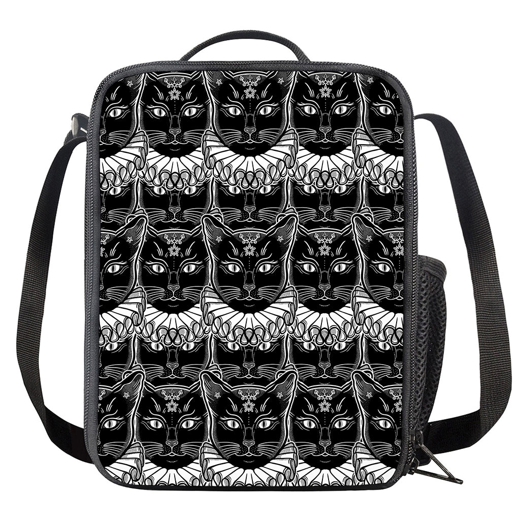 Black And White Gothic Wiccan Cat Print Crossbody Lunch Bag