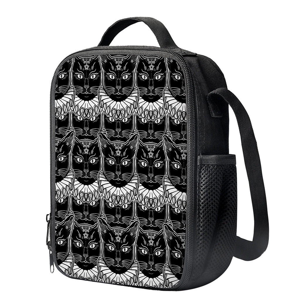 Black And White Gothic Wiccan Cat Print Crossbody Lunch Bag