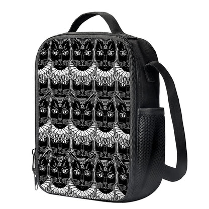 Black And White Gothic Wiccan Cat Print Crossbody Lunch Bag