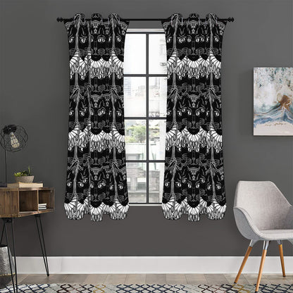 Black And White Gothic Wiccan Cat Print Curtain