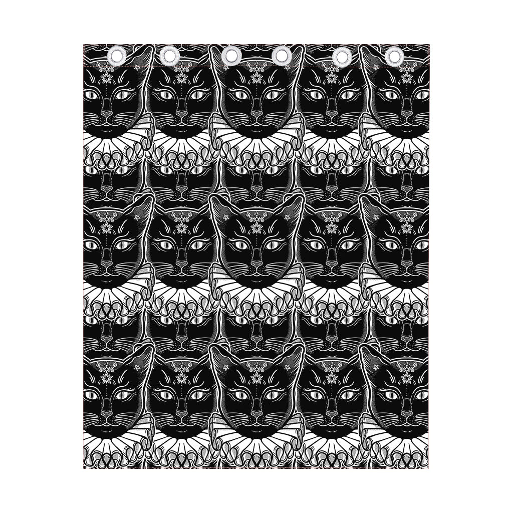 Black And White Gothic Wiccan Cat Print Curtain