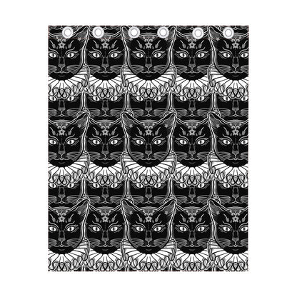 Black And White Gothic Wiccan Cat Print Curtain