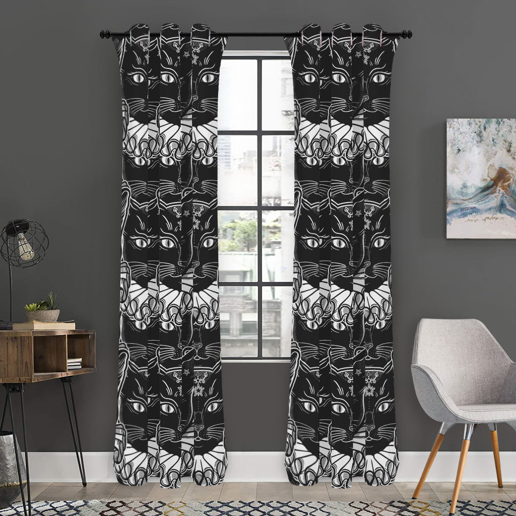 Black And White Gothic Wiccan Cat Print Curtain