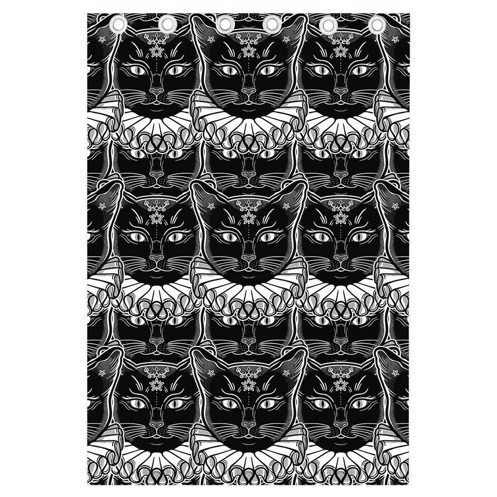 Black And White Gothic Wiccan Cat Print Curtain