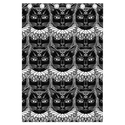 Black And White Gothic Wiccan Cat Print Curtain