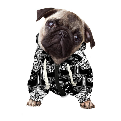 Black And White Gothic Wiccan Cat Print Dog Zip Up Hoodie