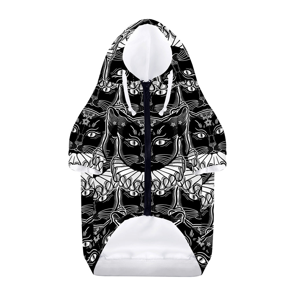 Black And White Gothic Wiccan Cat Print Dog Zip Up Hoodie