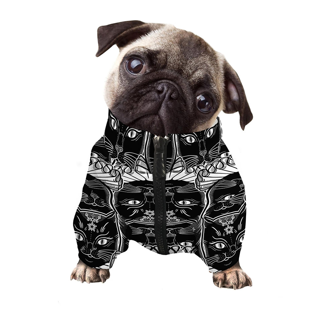 Black And White Gothic Wiccan Cat Print Dog Zip Up Jacket