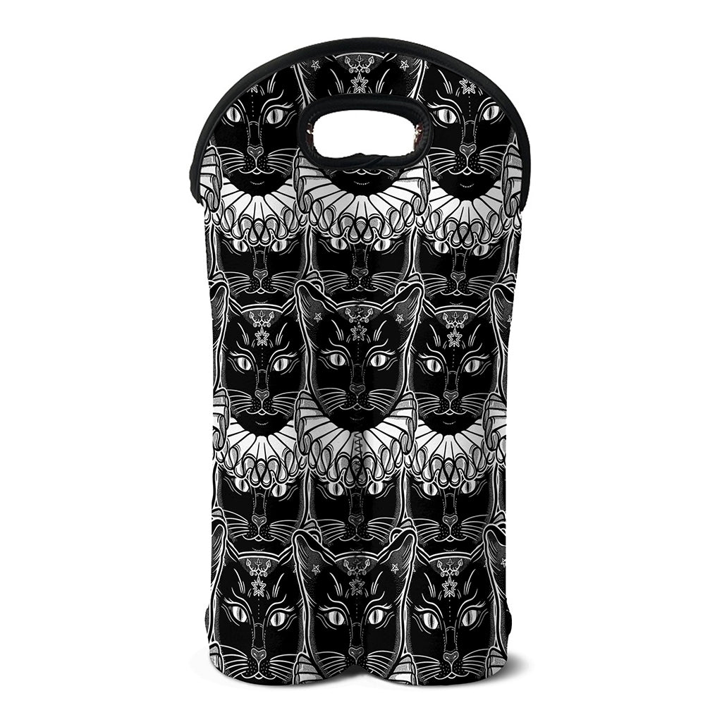 Black And White Gothic Wiccan Cat Print Double Neoprene Wine Tote