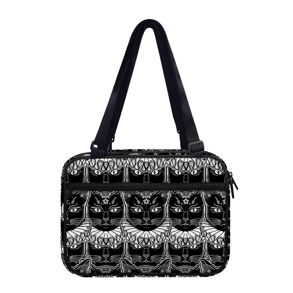 Black And White Gothic Wiccan Cat Print Double Strap Bible Bag