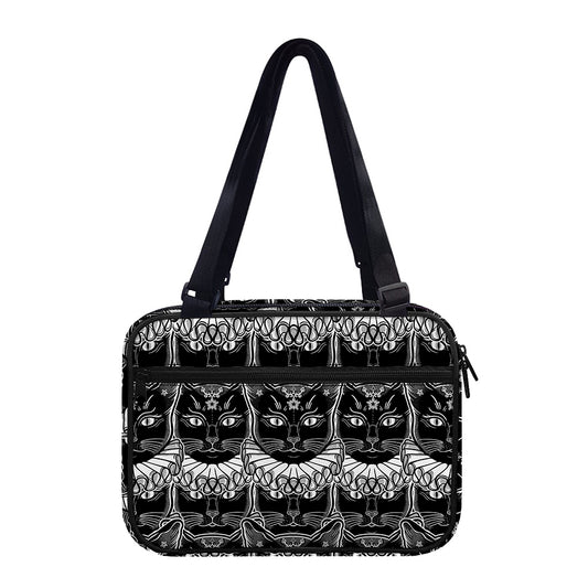 Black And White Gothic Wiccan Cat Print Double Strap Bible Bag