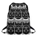 Black And White Gothic Wiccan Cat Print Drawstring Backpack