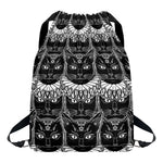 Black And White Gothic Wiccan Cat Print Drawstring Backpack