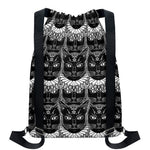 Black And White Gothic Wiccan Cat Print Drawstring Backpack