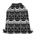 Black And White Gothic Wiccan Cat Print Drawstring Bag