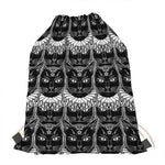 Black And White Gothic Wiccan Cat Print Drawstring Bag