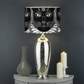 Black And White Gothic Wiccan Cat Print Drum Lamp Shade