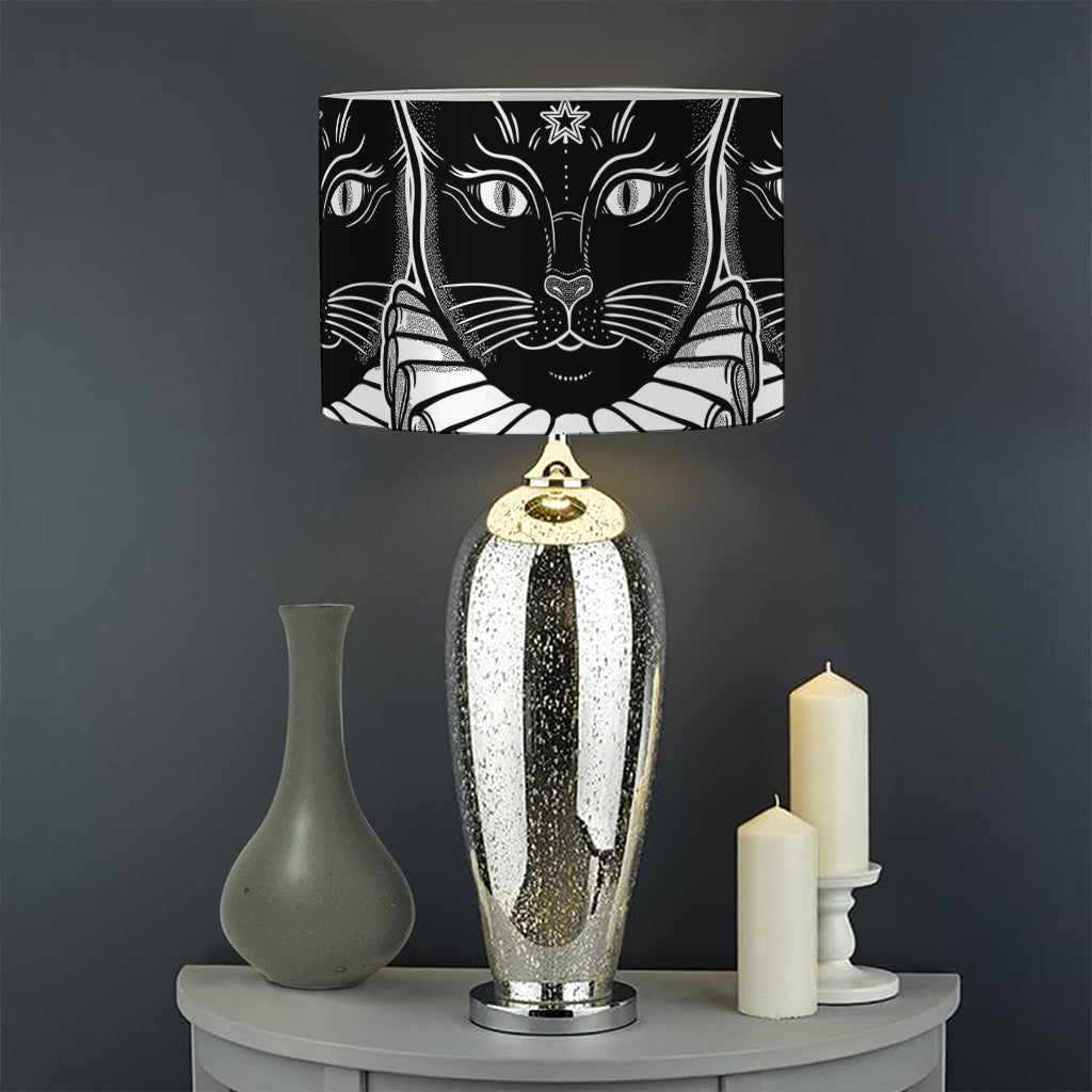Black And White Gothic Wiccan Cat Print Drum Lamp Shade