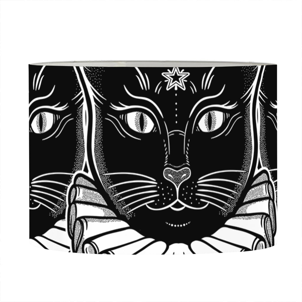 Black And White Gothic Wiccan Cat Print Drum Lamp Shade