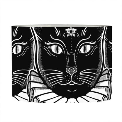 Black And White Gothic Wiccan Cat Print Drum Lamp Shade