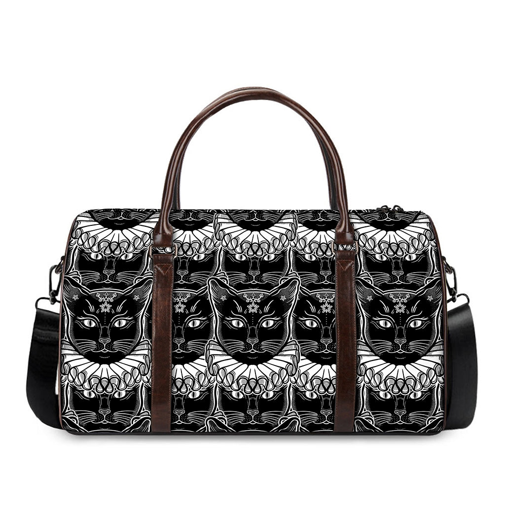 Black And White Gothic Wiccan Cat Print Duffle Bag