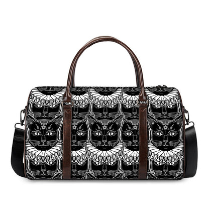 Black And White Gothic Wiccan Cat Print Duffle Bag