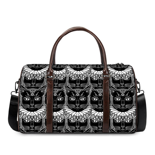 Black And White Gothic Wiccan Cat Print Duffle Bag