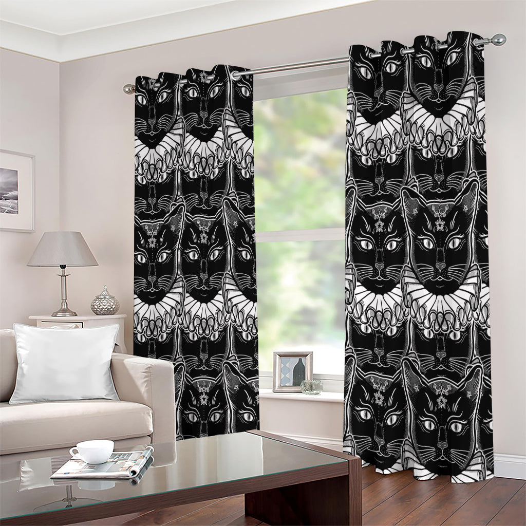 Black And White Gothic Wiccan Cat Print Extra Wide Grommet Curtains