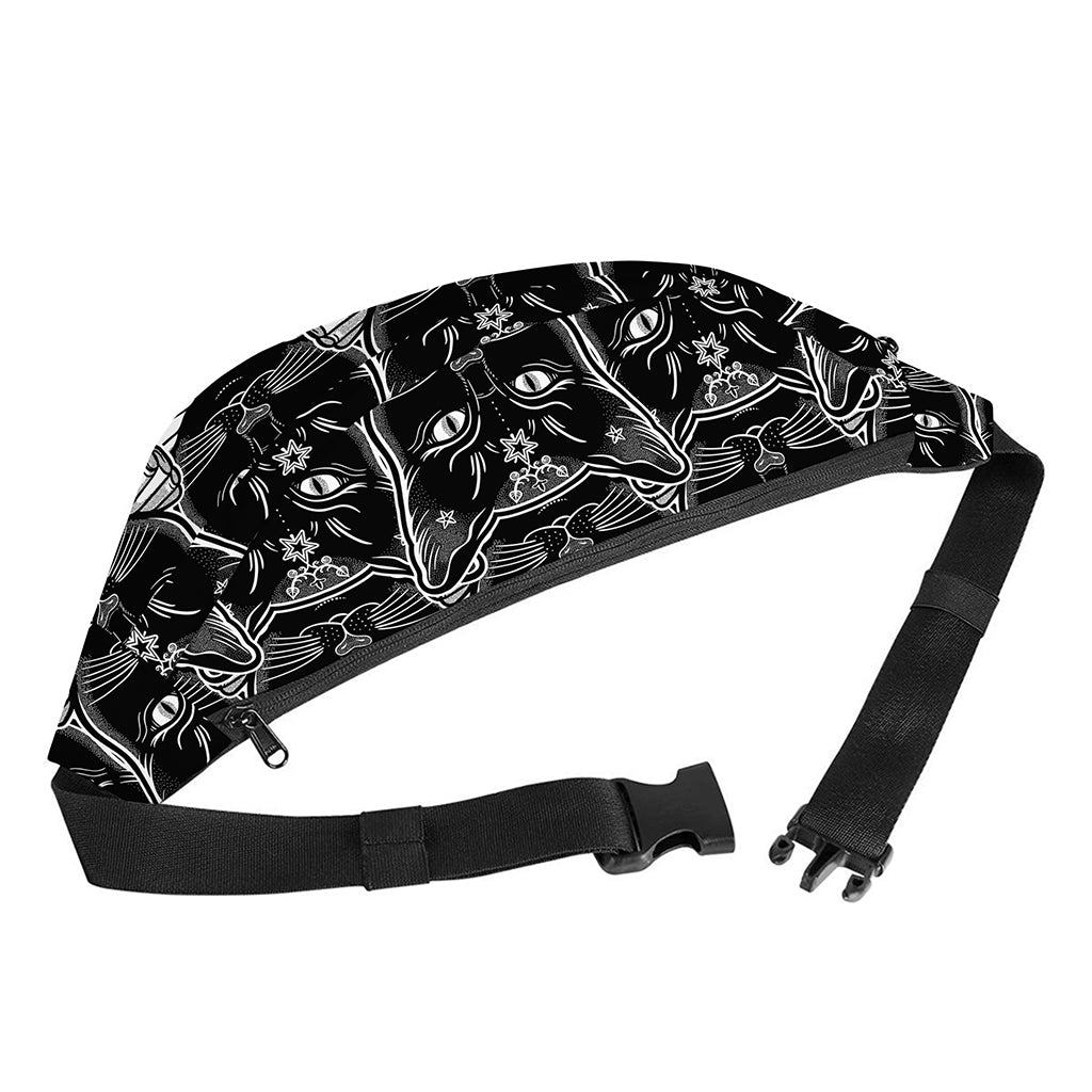 Black And White Gothic Wiccan Cat Print Fanny Pack