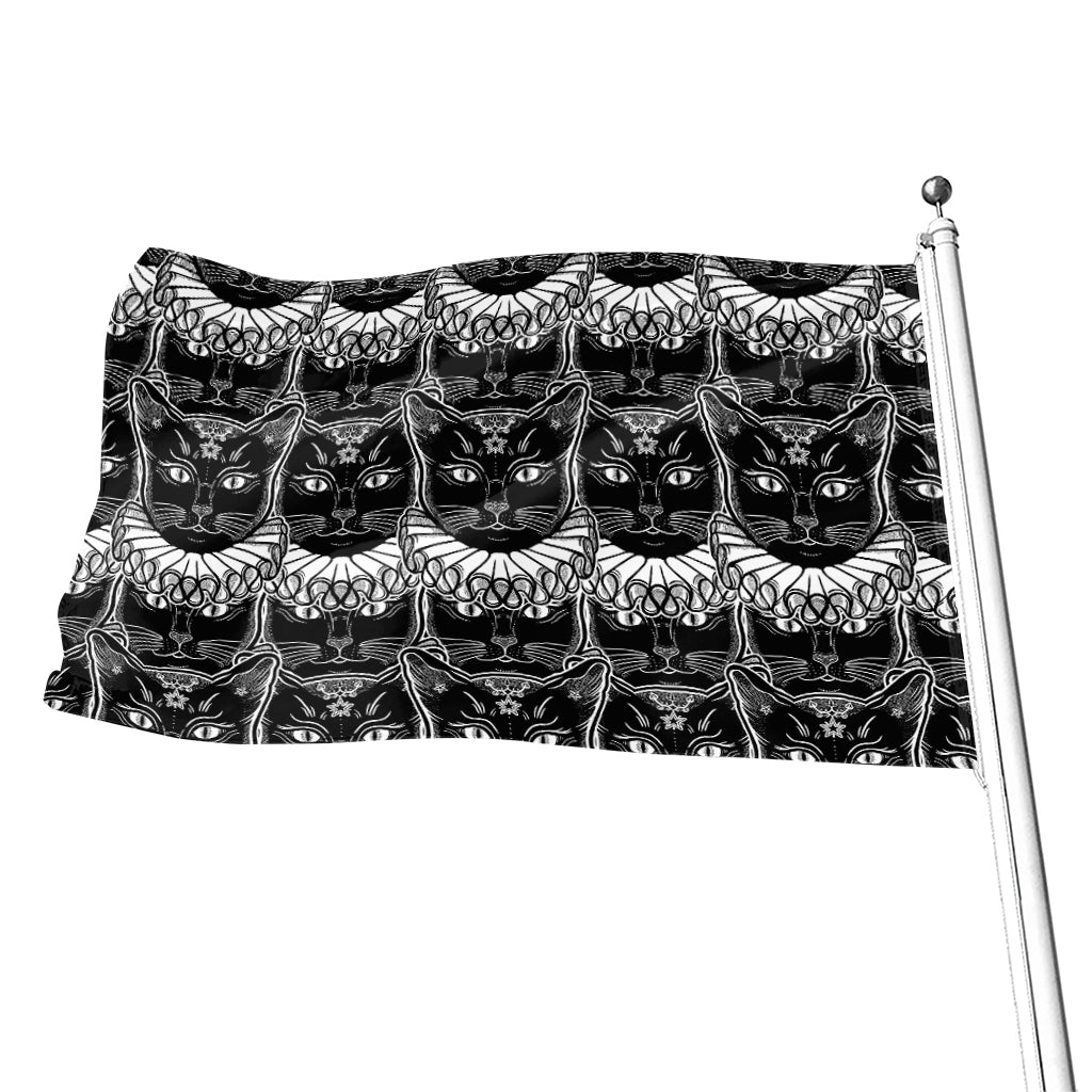 Black And White Gothic Wiccan Cat Print Flag