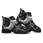Black And White Gothic Wiccan Cat Print Flat Ankle Boots