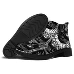 Black And White Gothic Wiccan Cat Print Flat Ankle Boots