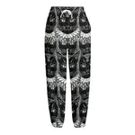 Black And White Gothic Wiccan Cat Print Fleece Lined Knit Pants
