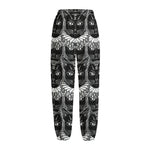 Black And White Gothic Wiccan Cat Print Fleece Lined Knit Pants