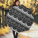 Black And White Gothic Wiccan Cat Print Foldable Umbrella