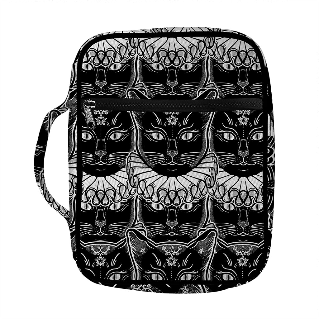 Black And White Gothic Wiccan Cat Print Front Pocket Bible Bag