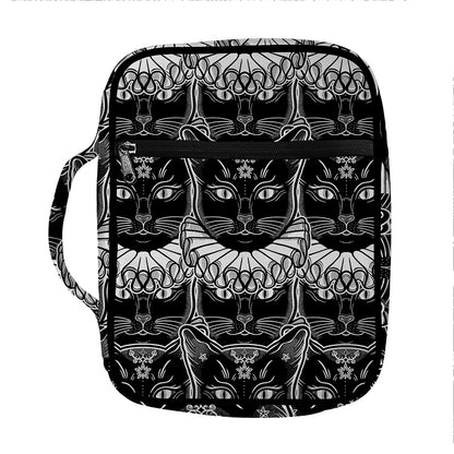 Black And White Gothic Wiccan Cat Print Front Pocket Bible Bag